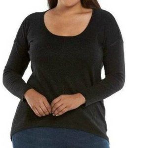 Womens Lurex Sweater Jennifer Lopez 3X Black Scoop High Low Long Sleeve Plus